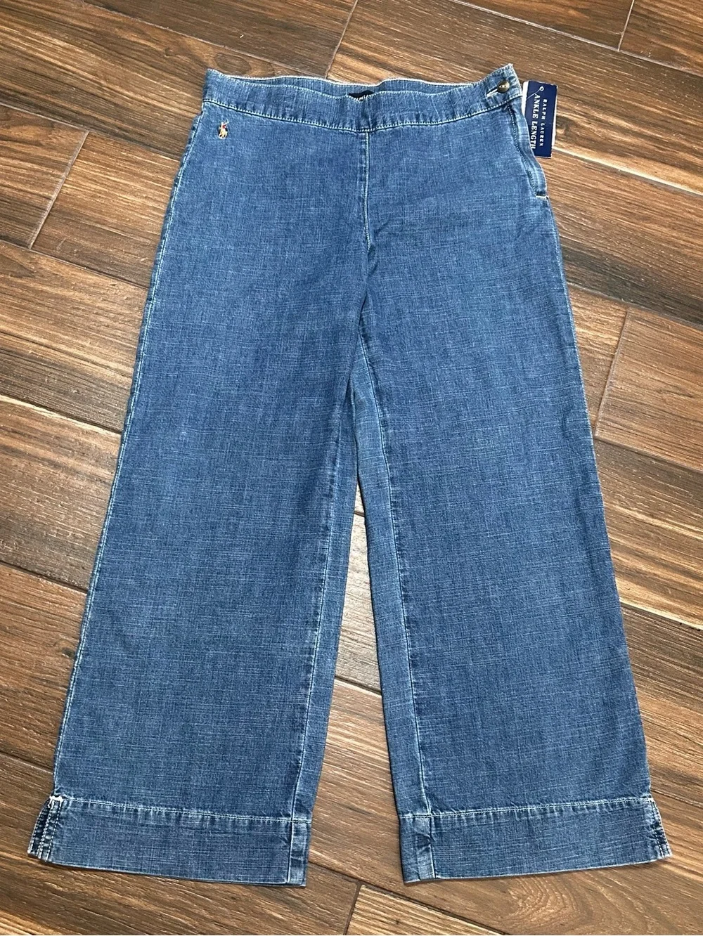 Ralph Lauren Girls Wide Leg Cropped Denim Pants Ankle Length 14 Medium Wash